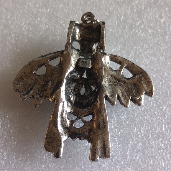 Vintage Navajo Silver plated Kachina Eagle Dancer Pendant Large Signed B.J. - Picture 4 of 7